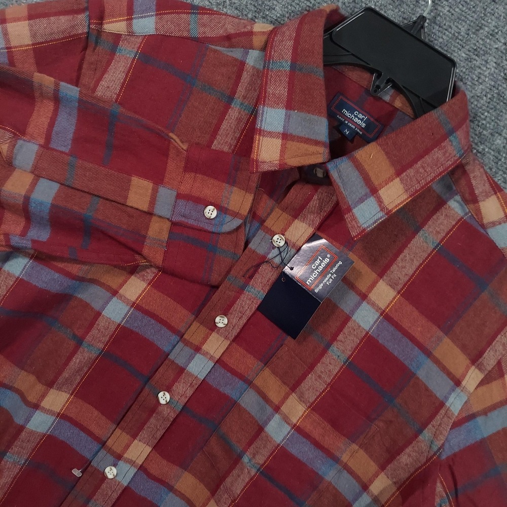 Vintage Carl Michaels Shirt Mens Medium Red Plaid Long Sleeve Button Up‎ Flannel